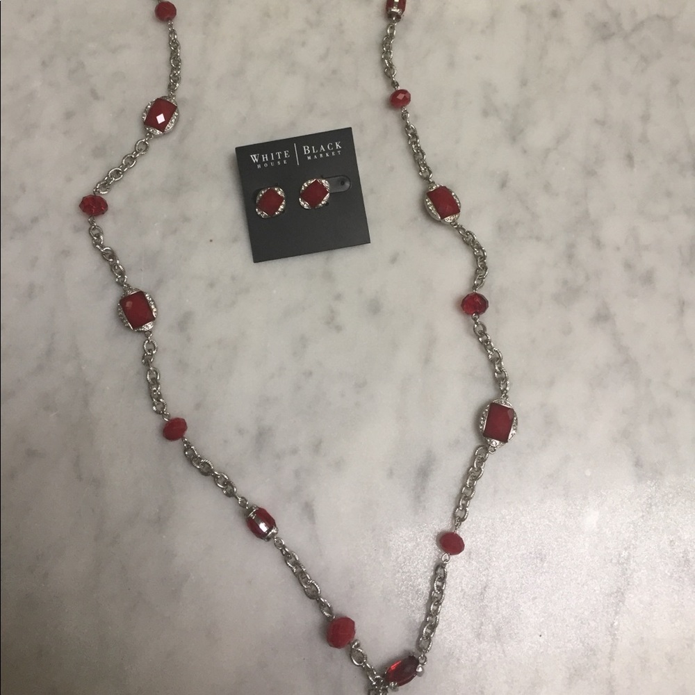WHBM red/silver necklace and earring set